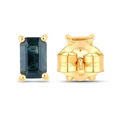 Blue Sapphire Stud Earrings 0.78 Carats 14K Yellow Gold