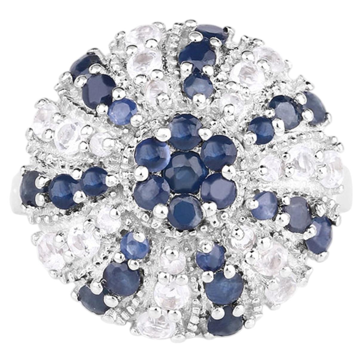 Blue Sapphire Ring With White Topaz 1.68 Carats Sterling Silver
