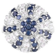 Blue Sapphire Ring With White Topaz 1.68 Carats Sterling Silver