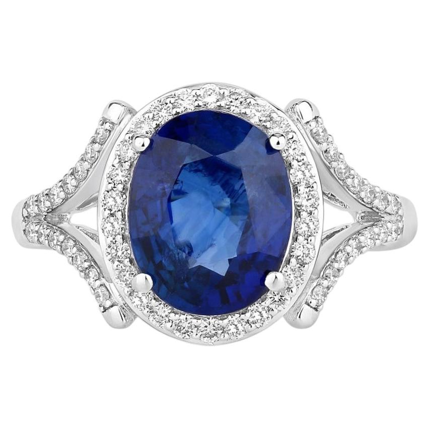 Ring mit blauem Saphir und Diamanten, 3,68 Karat, 18 Karat Weißgold