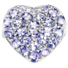 Anillo de corazón con tanzanita de 3,88 quilates, plata de ley