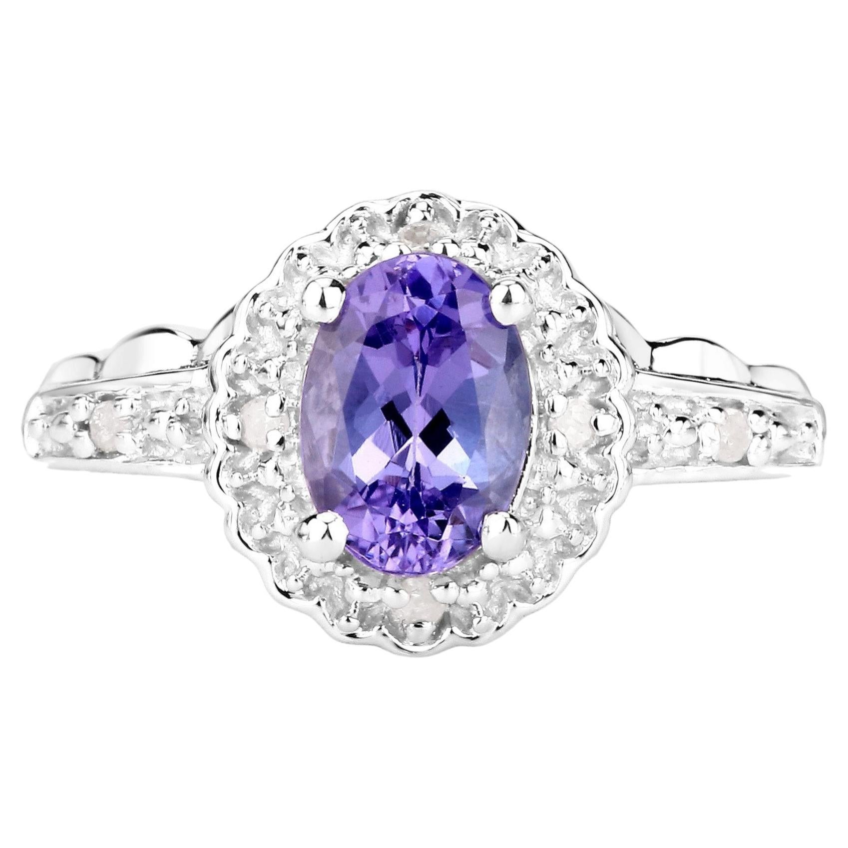 Tanzanite Ring With Diamonds 0.76 Carats Sterling Silver
