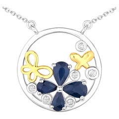 Blue Sapphire Pendant With White Topaz 1.32 Carats Sterling Silver