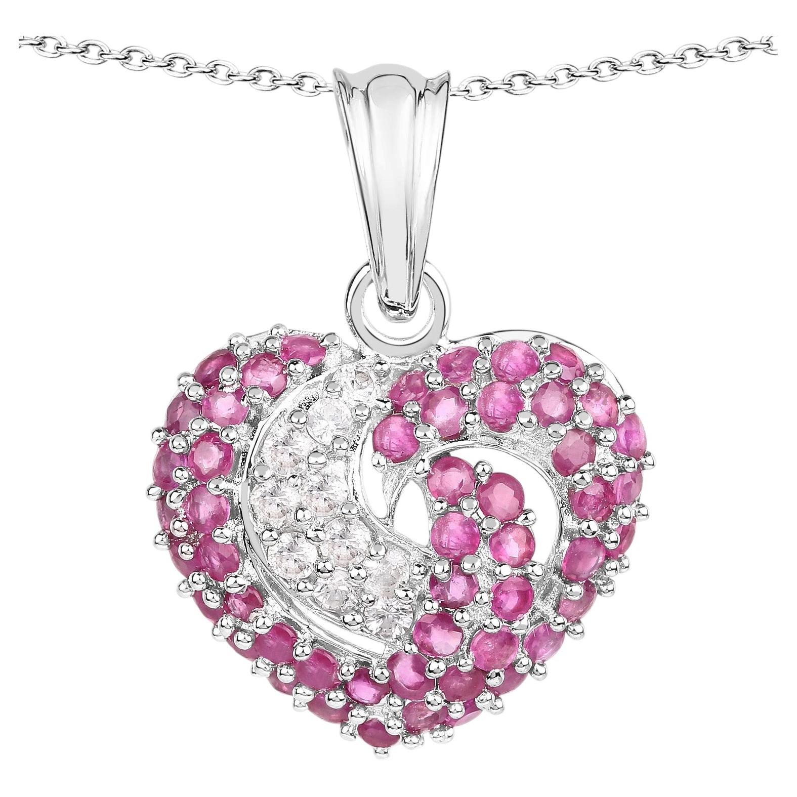 Ruby Pendant With White Sapphire 2.62 Carats Sterling Silver