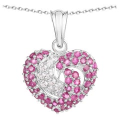 Ruby Pendant With White Sapphire 2.62 Carats Sterling Silver