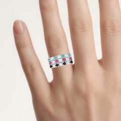 Natural Mixed Gemstones Ring 1.36 Carats Sterling Silver