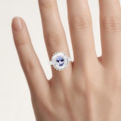 Tanzanite Ring With White Topaz Halo 2.44 Carats Sterling Silver