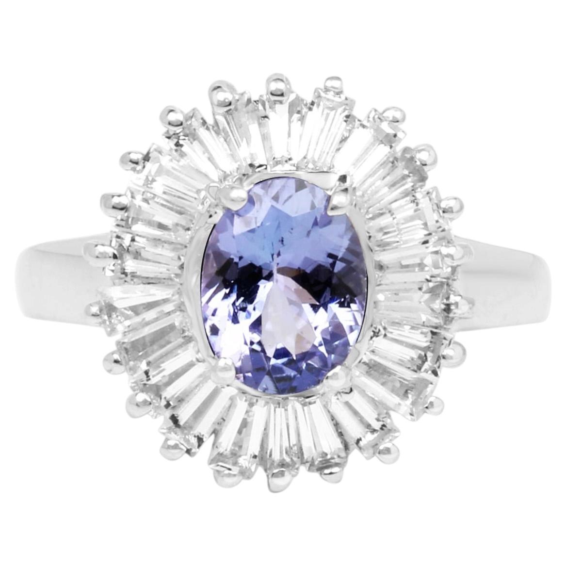 Bague en tanzanite avec halo de topazes blanches de 2,44 carats, en argent sterling