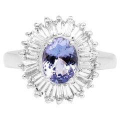 Tanzanite Ring With White Topaz Halo 2.44 Carats Sterling Silver
