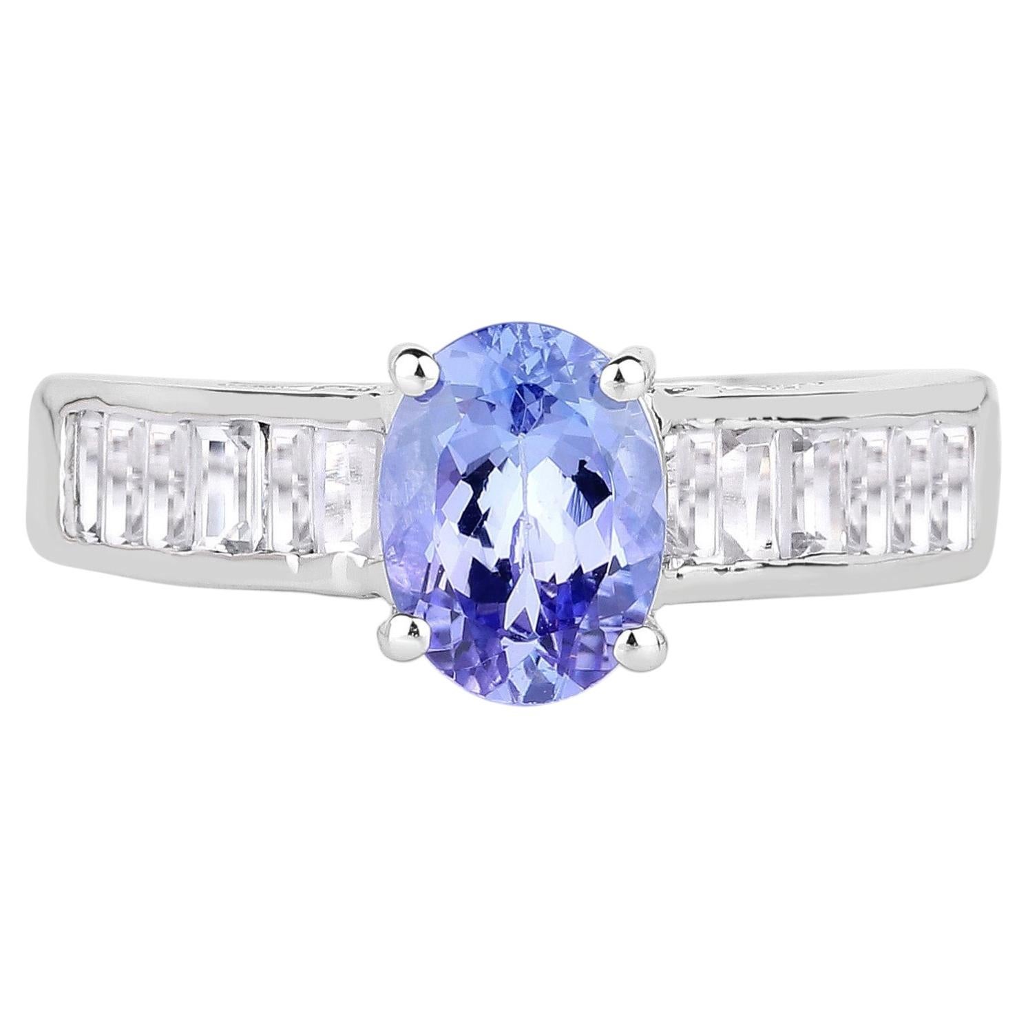 Tanzanite Ring With White Topaz 2.1 Carats Sterling Silver