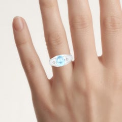 Swiss Blue Topaz Ring With White Topaz 3.66 Carats Gold Plated Silver