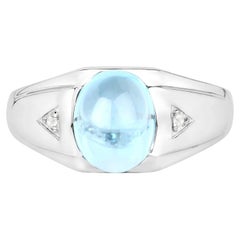 Swiss Blue Topaz Ring With White Topaz 3.66 Carats Gold Plated Silver