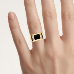 Black Onyx Ring With Black Diamonds 2.1 Carats Gold Plated Silver