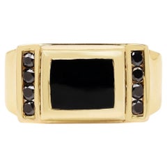 Black Onyx Ring With Black Diamonds 2.1 Carats Gold Plated Silver