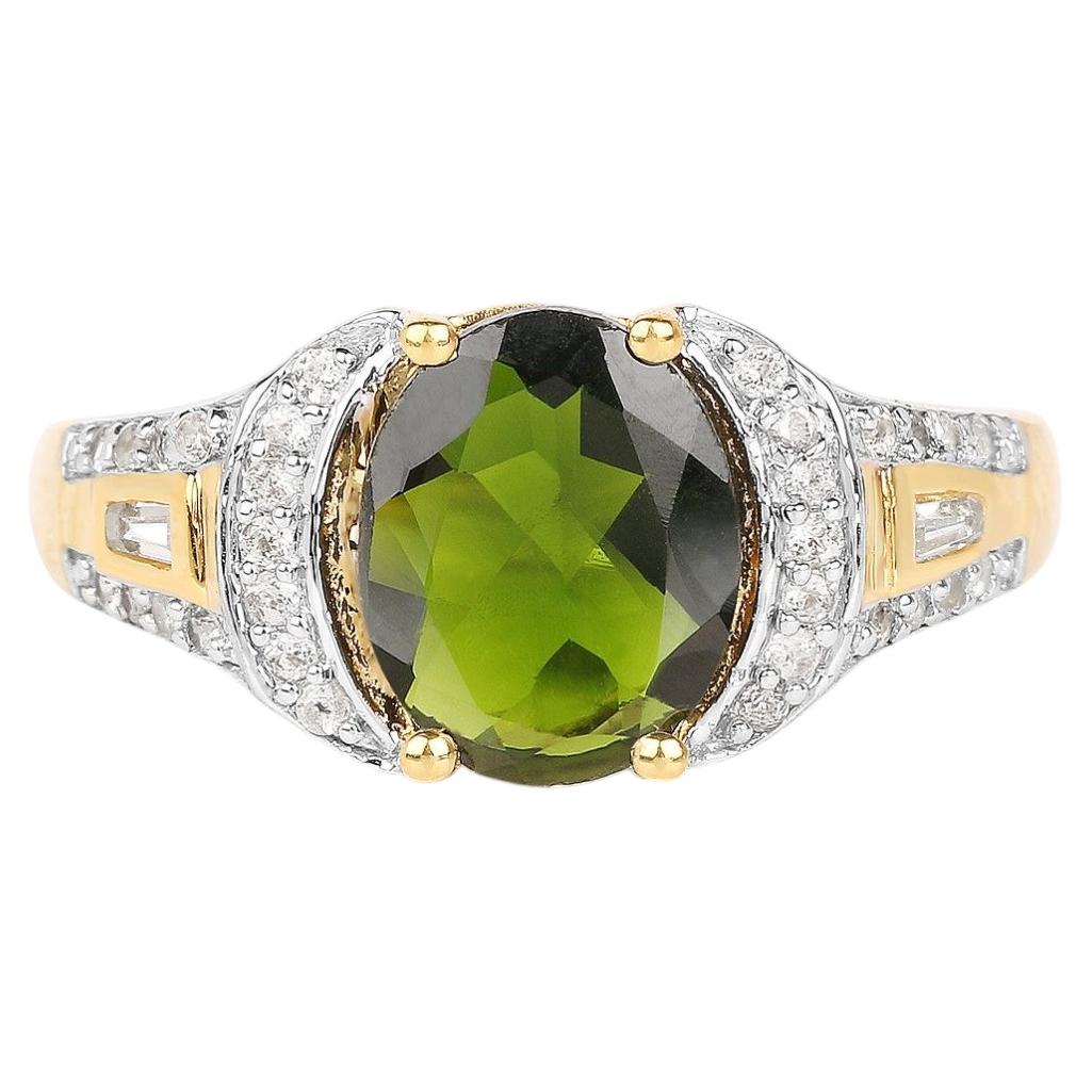Chrome Diopside Ring With White Topaz 2.74 Carats Gold Plated Silver