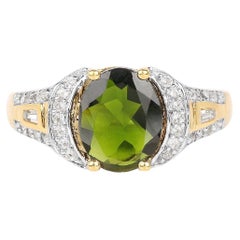 Bague en diopside chromifère avec topaze blanche de 2,74 carats, en argent plaqué or