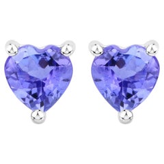 Tanzanite Stud Earrings 0.88 Carats Sterling Silver