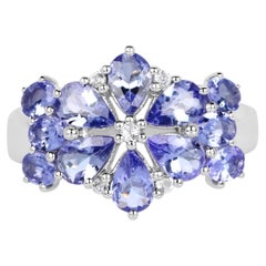 Tanzanite Ring With White Topaz 3.3 Carats Sterling Silver