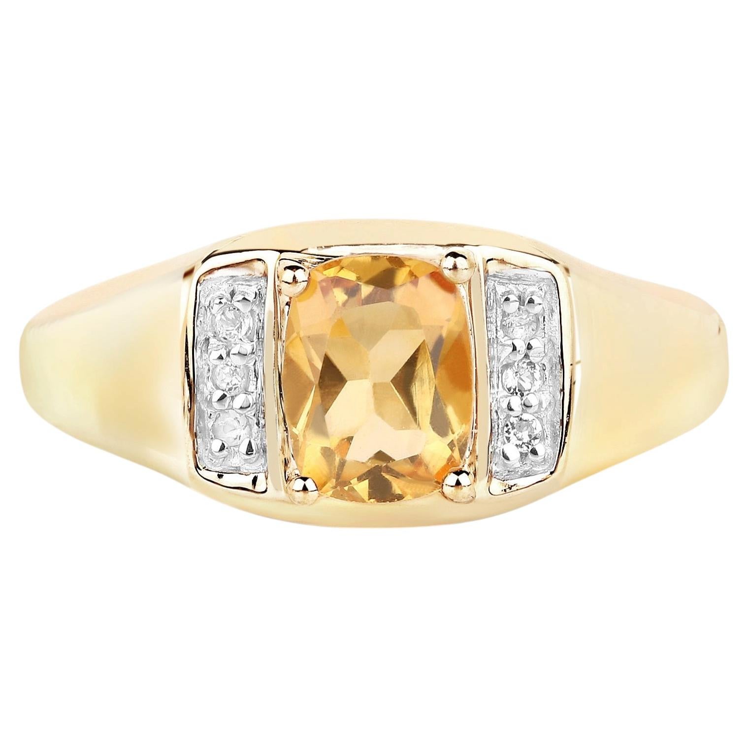 Bague Citrine avec Topaze Blanche 1.32 Carats Argent Plaqué Or