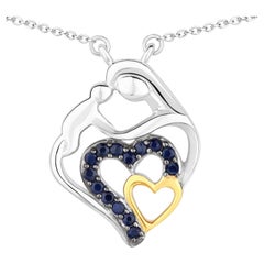 Blue Sapphire Heart Pendant 0.26 Carats Gold Plated Silver