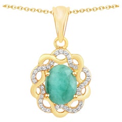 Emerald Pendant With White Topaz 2.74 Carats Gold Plated Silver