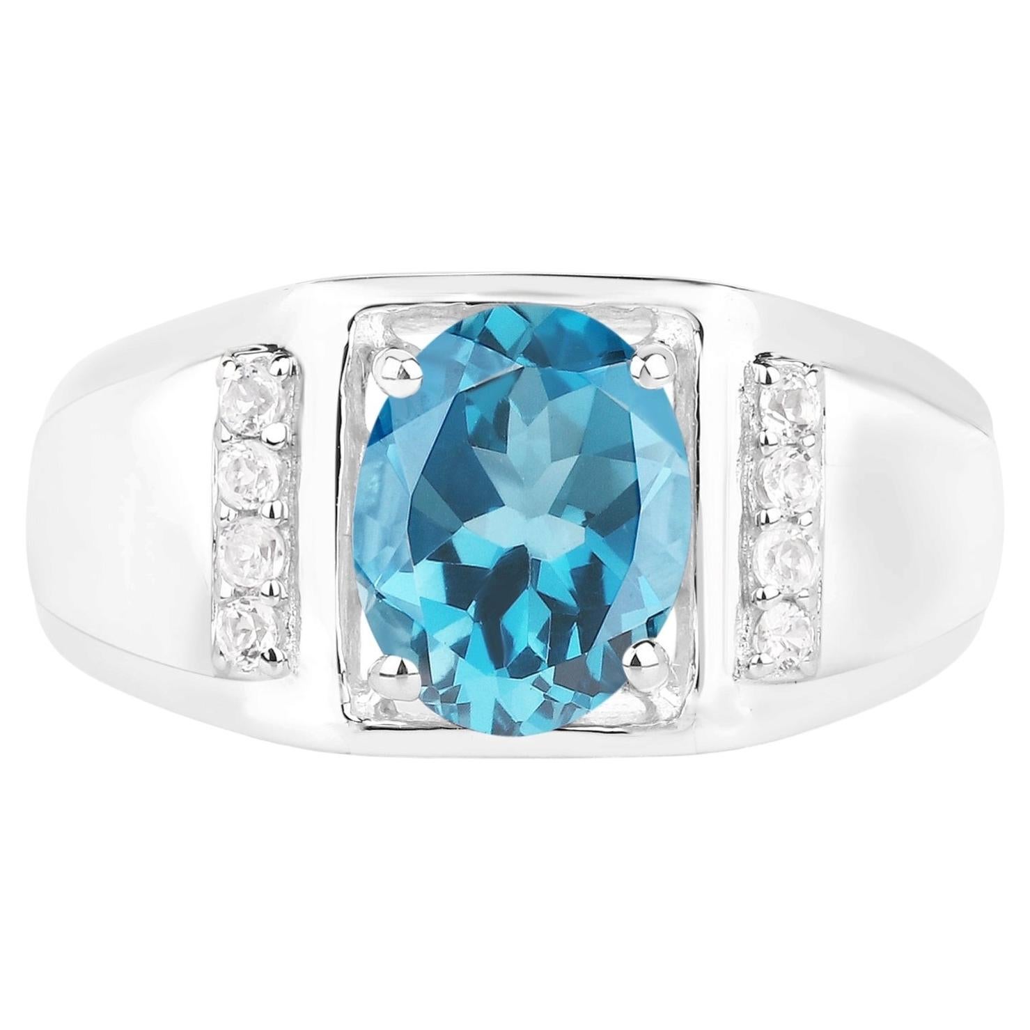 Londoner Blautopas Ring mit weißem Topas 2.64 Karat Sterling Silber im Angebot
