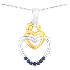 Blue Sapphire Heart Pendant 0.12 Carats Gold Plated Silver