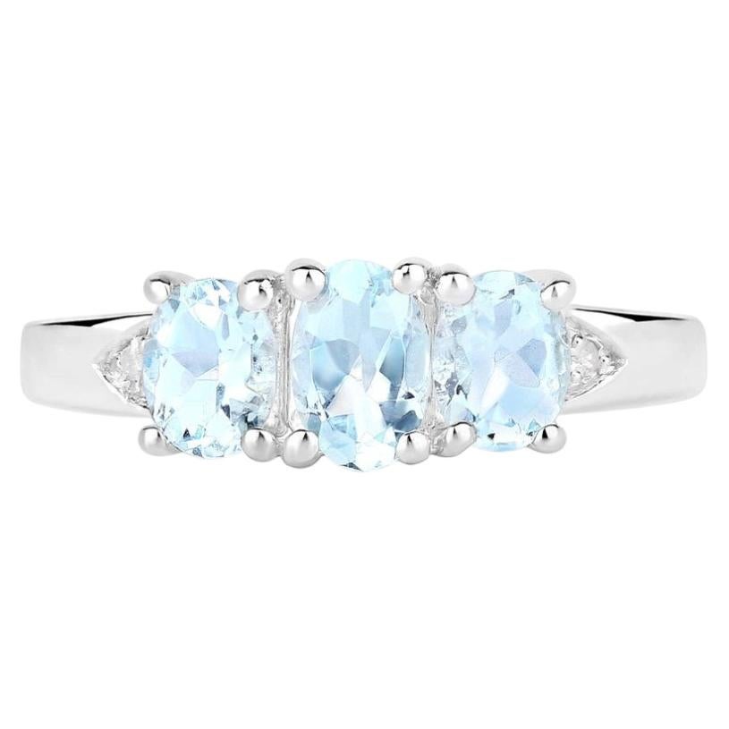 Aquamarine Ring With Diamonds 0.91 Carats Sterling Silver