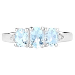 Aquamarin-Ring mit Diamanten, 0,91 Karat, Sterlingsilber