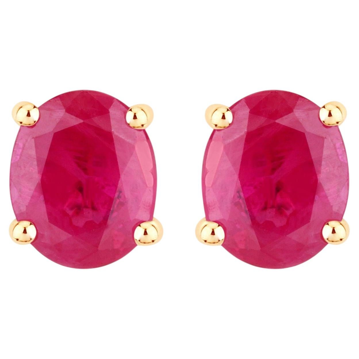 Boucles d'oreilles à clous en rubis, 0,58 carat, or jaune 14 carats