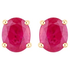 Ruby Stud Earrings 0.58 Carats 14K Yellow Gold
