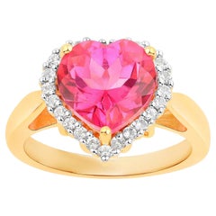 Pink Topaz Ring With White Topaz 5 Carats Gold Plated Silver