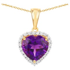 Amethyst Pendant With White Topaz 4.74 Carats Gold Plated Silver