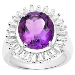 Amethyst Ring With White Topaz 5.32 Carats Sterling Silver