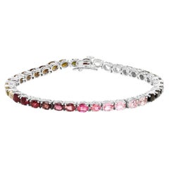 Mehrfarbiges Turmalin-Tennisarmband, 11,1 Karat, Sterlingsilber