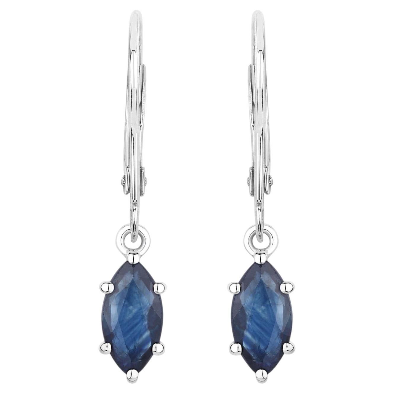 Blue Sapphire Earrings 1.18 Carats 10K White Gold