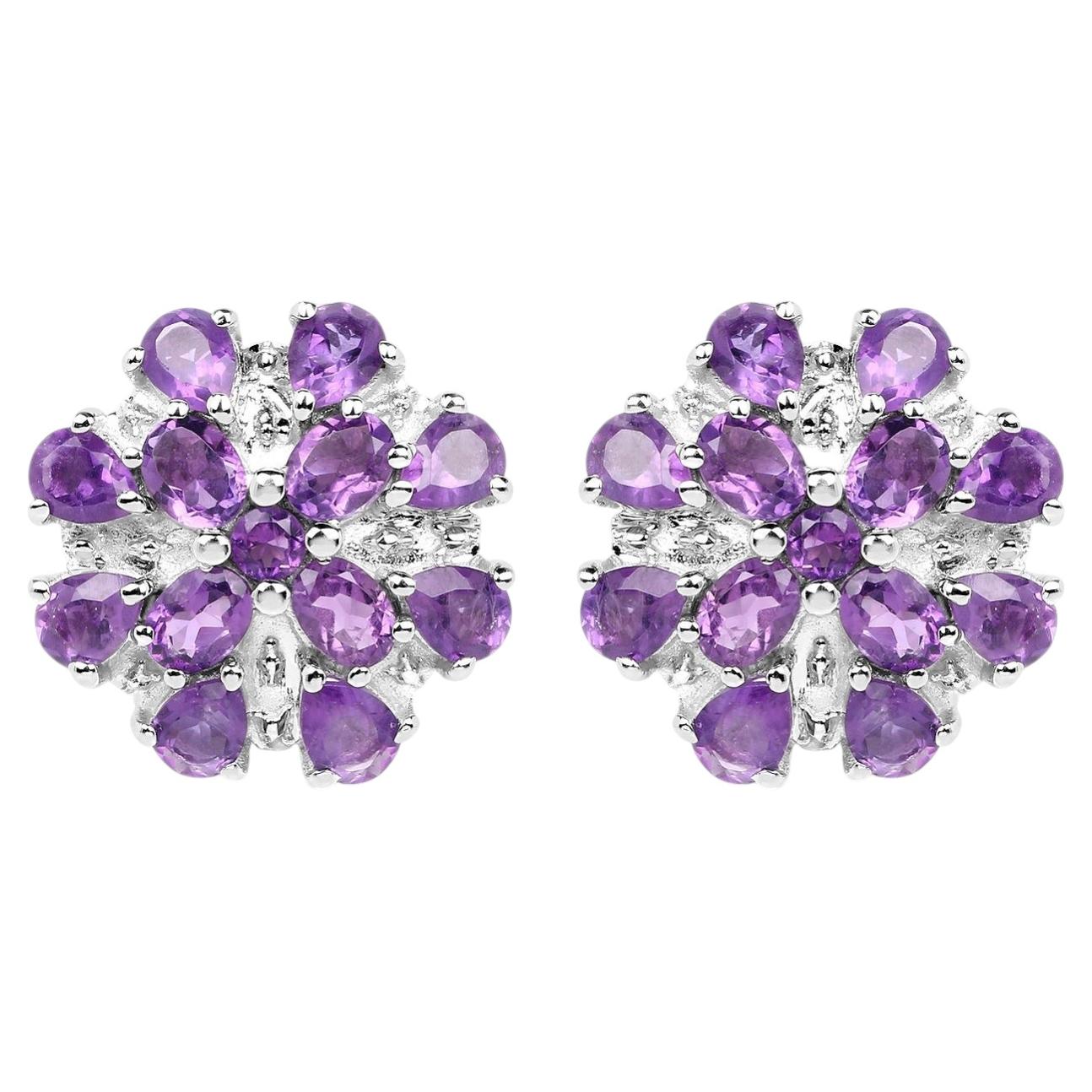 Orecchini con perno di ametista 3.74 carati in argento sterling