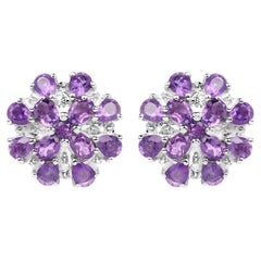 Amethyst Stud Earrings 3.74 Carats Sterling Silver