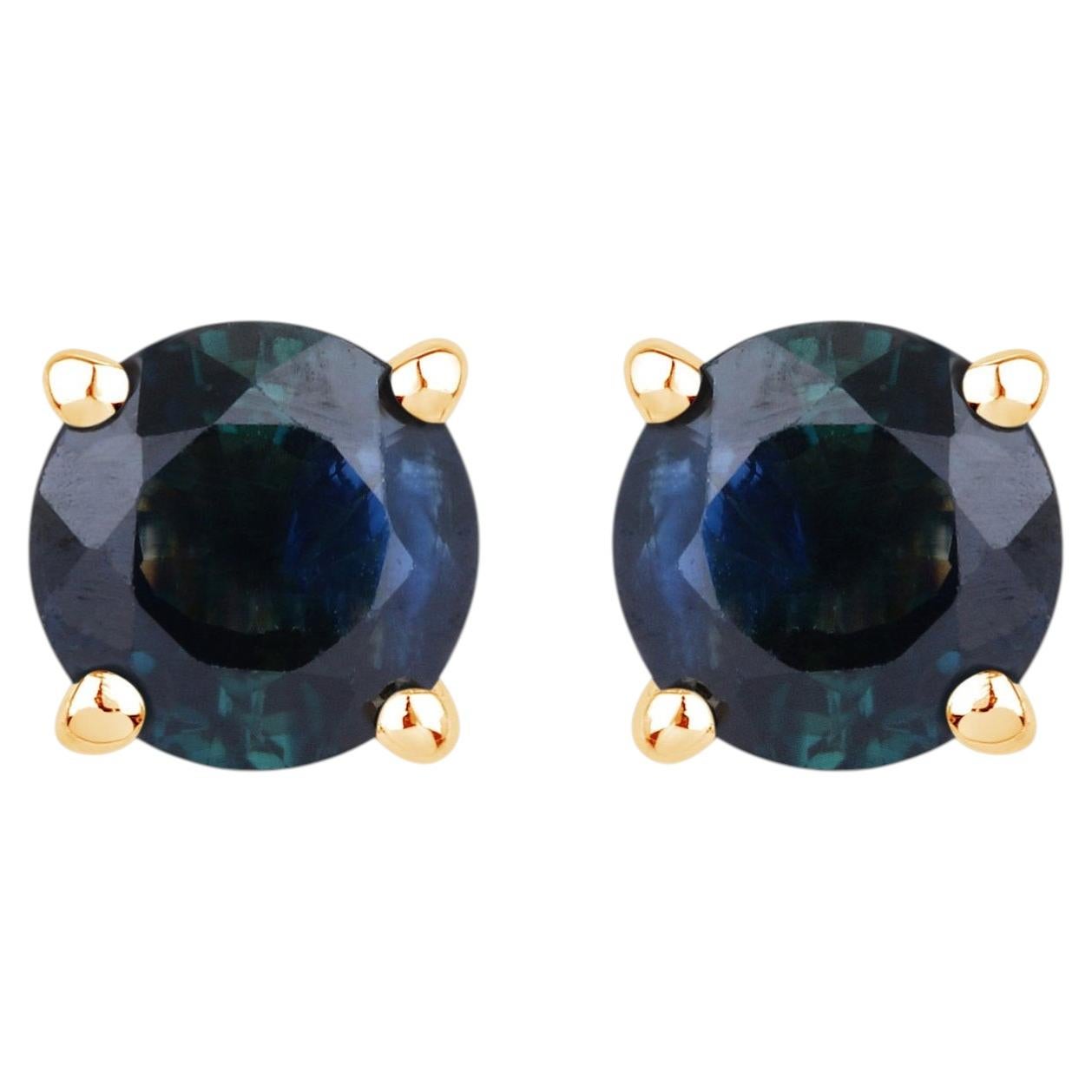 Boucles d'oreilles à clous en saphir bleu, 1,28 carats, or jaune 10 carats