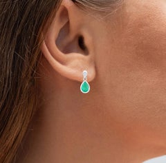 Zambian Emerald Earrings With Diamonds 1.32 Carats 10K White Gold