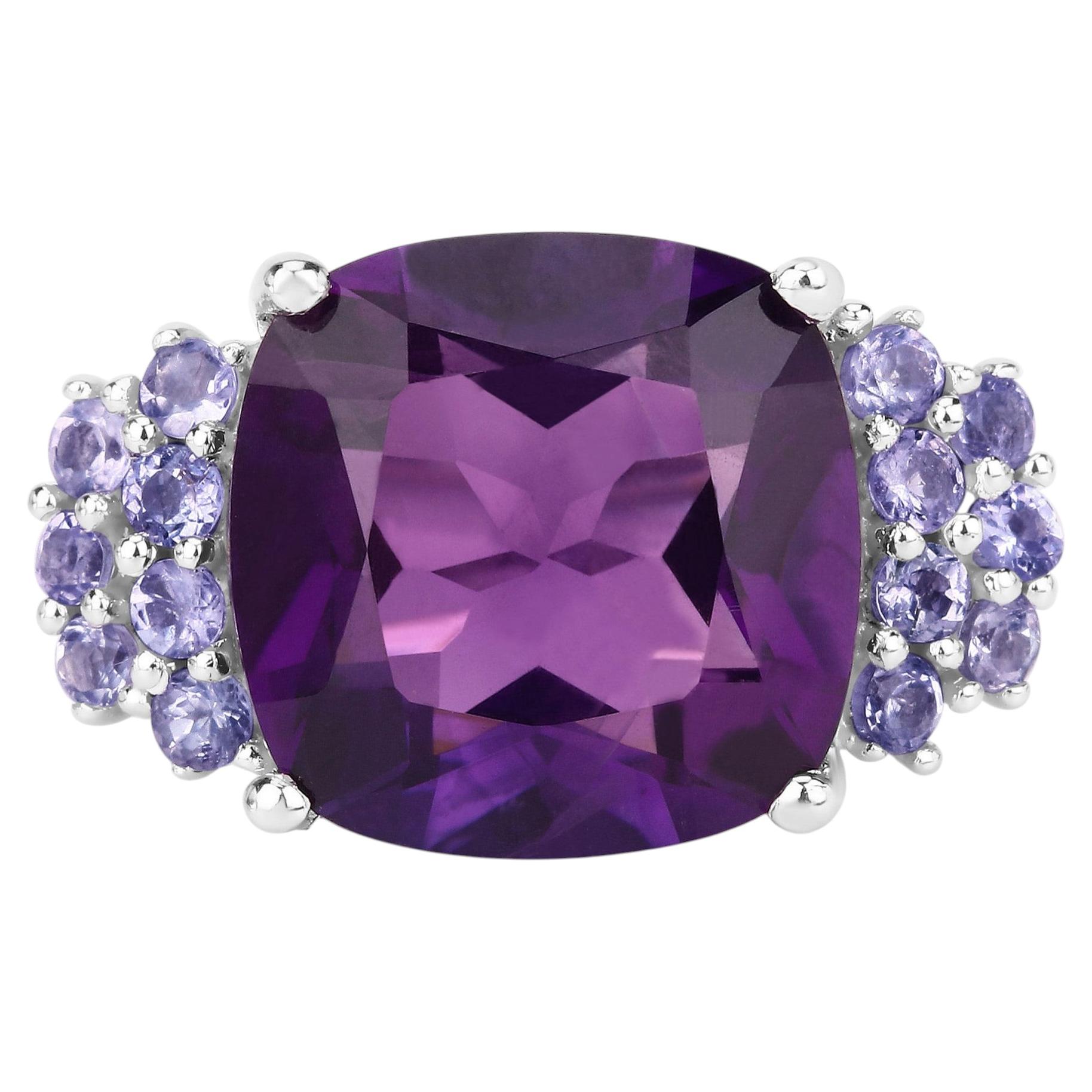 Amethyst Ring With Tanzanite 6.32 Carats Sterling Silver For Sale