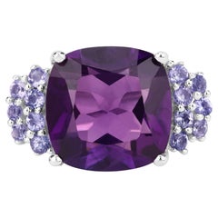 Bague en améthyste avec tanzanite 6,32 carats en argent sterling