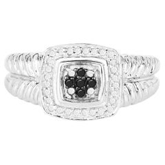 Bague en argent sterling sertie d'un diamant noir et de diamants blancs (0,16 carats)