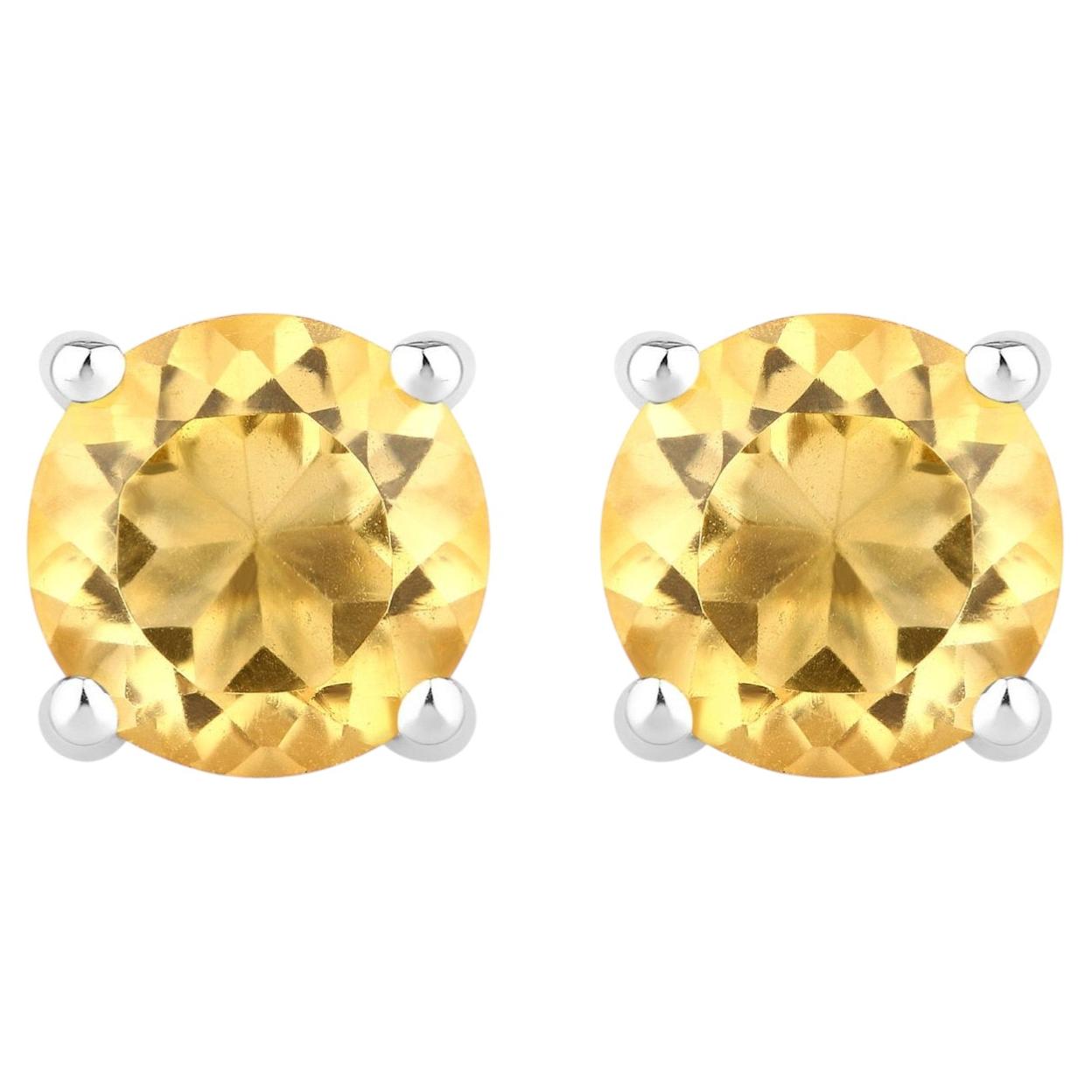 Citrine Stud Earrings 0.88 Carats Sterling Silver For Sale