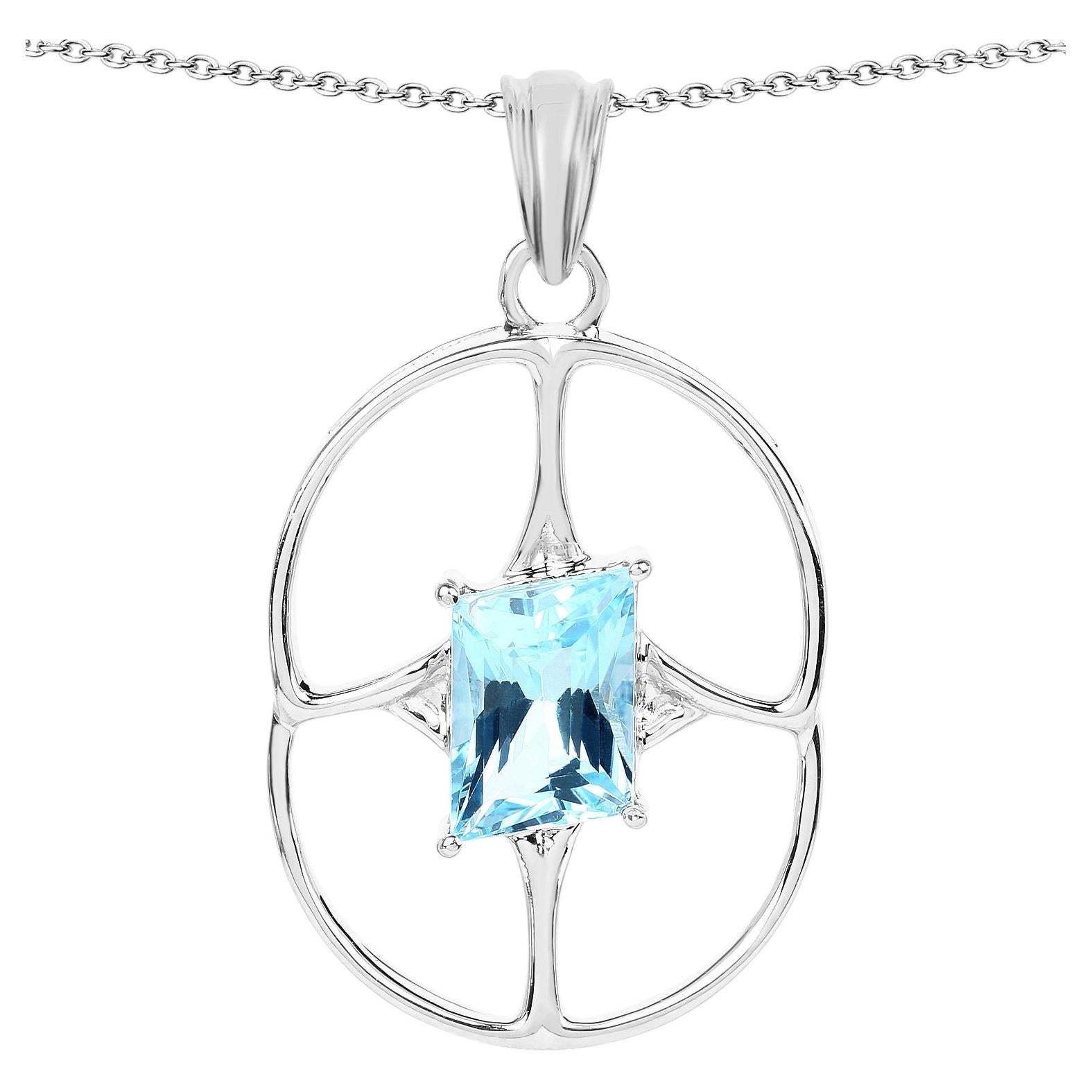 Anhänger mit Schweizer blauem Topas, 5,24 Karat, Sterlingsilber