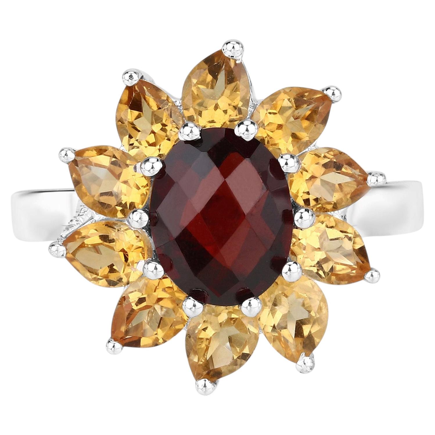 Garnet Ring With Citrine 5.46 Carats Sterling Silver For Sale