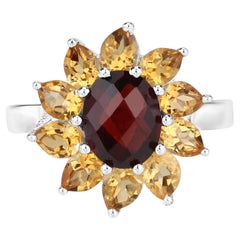 Garnet Ring With Citrine 5.46 Carats Sterling Silver