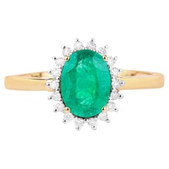 Zambian Emerald Ring With Diamonds 1.3 Carats 10K Yellow Gold