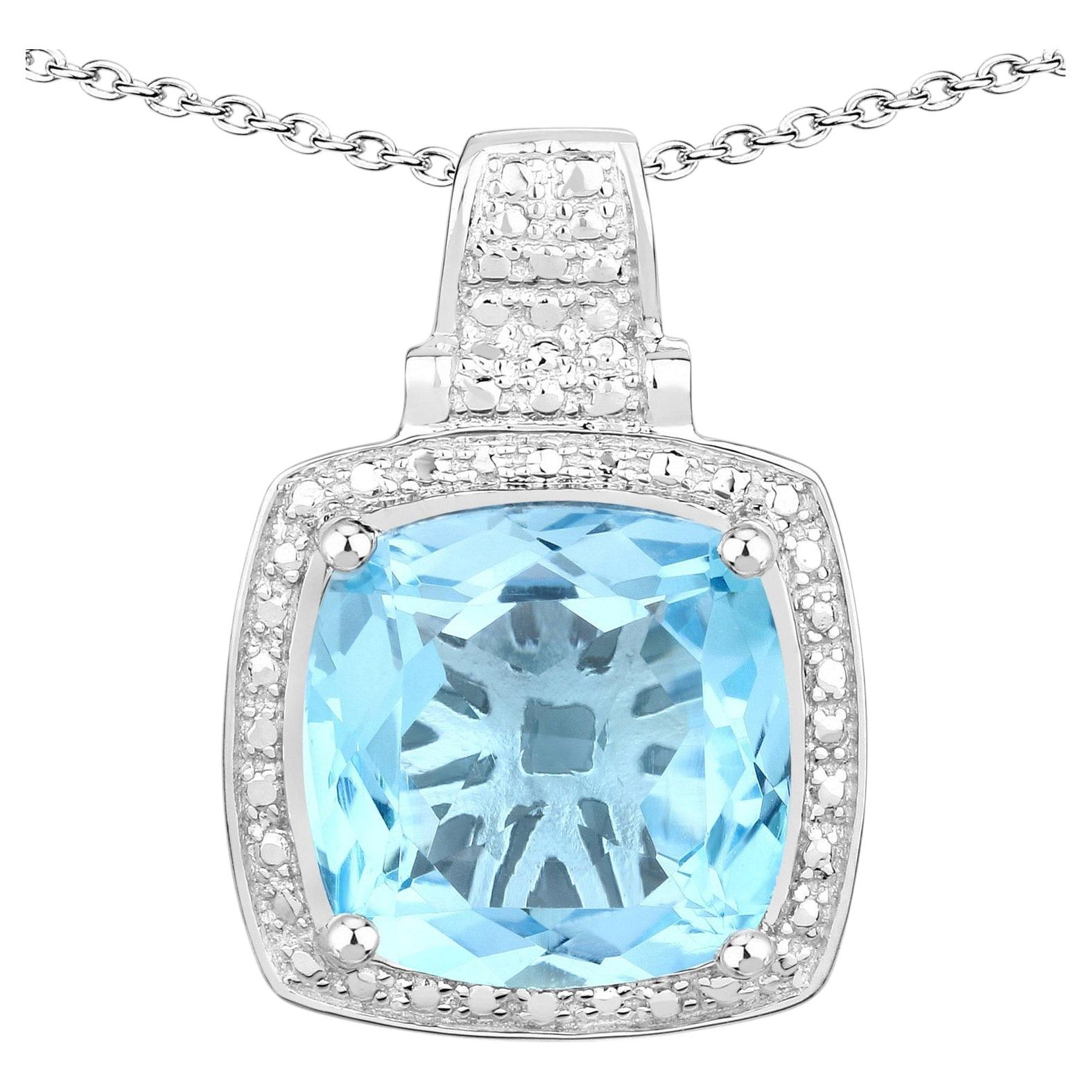 Anhänger mit blauem Topas, 6,94 Karat, Sterlingsilber