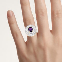 Amethyst Ring With White Topaz 3.16 Carats Gold Plated Silver